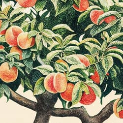 Peach Tree Art | Botanical Wall Art | Botanical Print | White, Green, Brown and Red Decor | Botanical Wall Decor | Kitchen & Dining Digital Download | Housewarming Art | Summer Wall Art | Colored Pencil Illustration