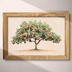 Peach Tree Art | Botanical Wall Art | Botanical Print | White, Green, Brown and Red Decor | Botanical Wall Decor | Kitchen & Dining Digital Download | Housewarming Art | Summer Wall Art | Colored Pencil Illustration