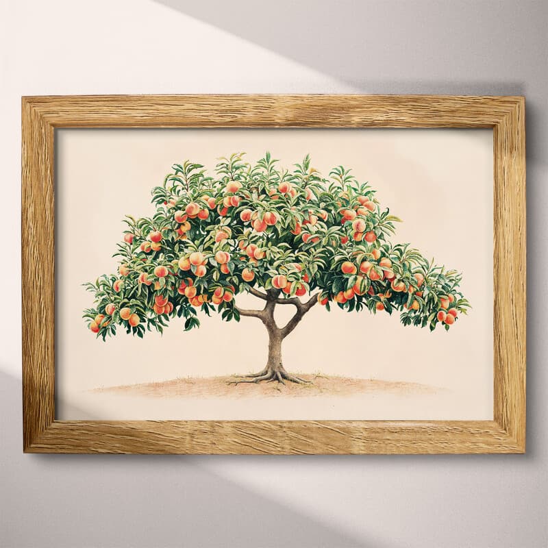 Full frame view of A botanical colored pencil illustration, a peach tree