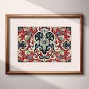 Matted frame view of A vintage textile print, intricate pattern