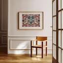 Room view with a matted frame of A vintage textile print, intricate pattern