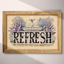 Full frame view of A vintage pastel pencil illustration, the word "REFRESH" with a fountain