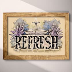 Refresh Fountain Art | Fountain Wall Art | Quotes & Typography Print | Beige, Black and Gray Decor | Vintage Wall Decor | Bathroom Digital Download | Housewarming Art | Spring Wall Art | Pastel Pencil Illustration