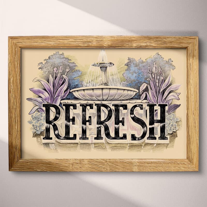 Full frame view of A vintage pastel pencil illustration, the word "REFRESH" with a fountain