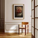 Room view with a matted frame of An impressionist oil painting, a red apple tree