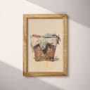 Full frame view of A vintage pastel pencil illustration, a basket of laundry