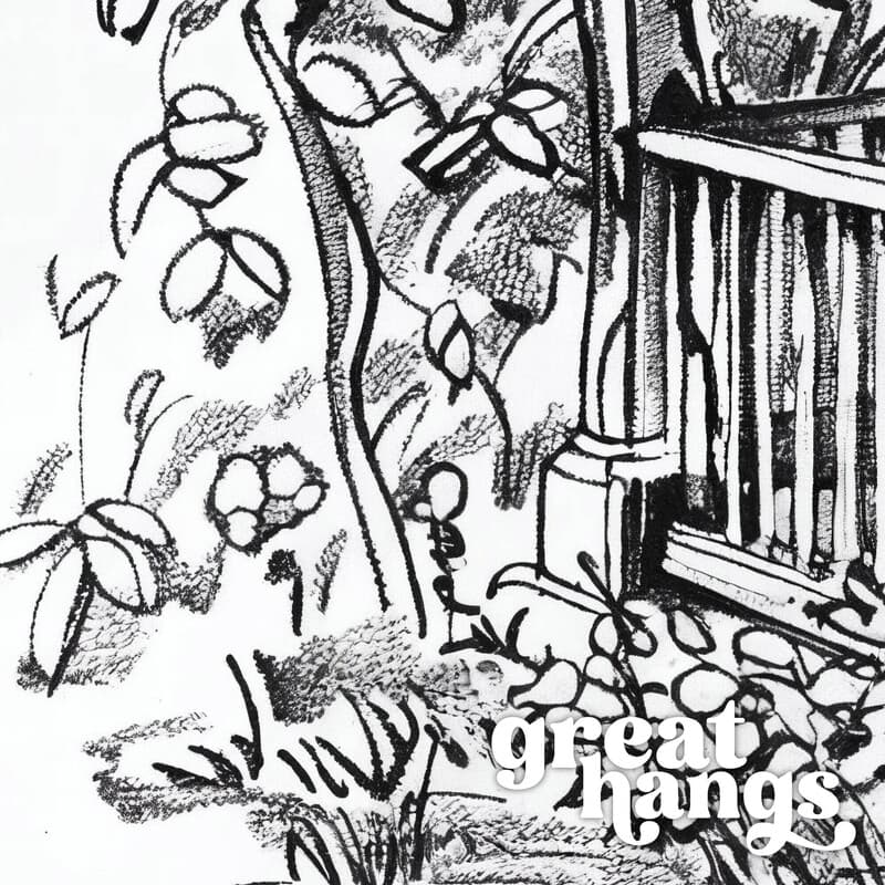 Closeup view of A vintage charcoal sketch, a gazebo