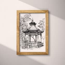 Gazebo Digital Download | Architecture Wall Decor | Architecture Decor | White, Black and Gray Print | Vintage Wall Art | Living Room Art | Housewarming Digital Download | Autumn Wall Decor | Charcoal Sketch