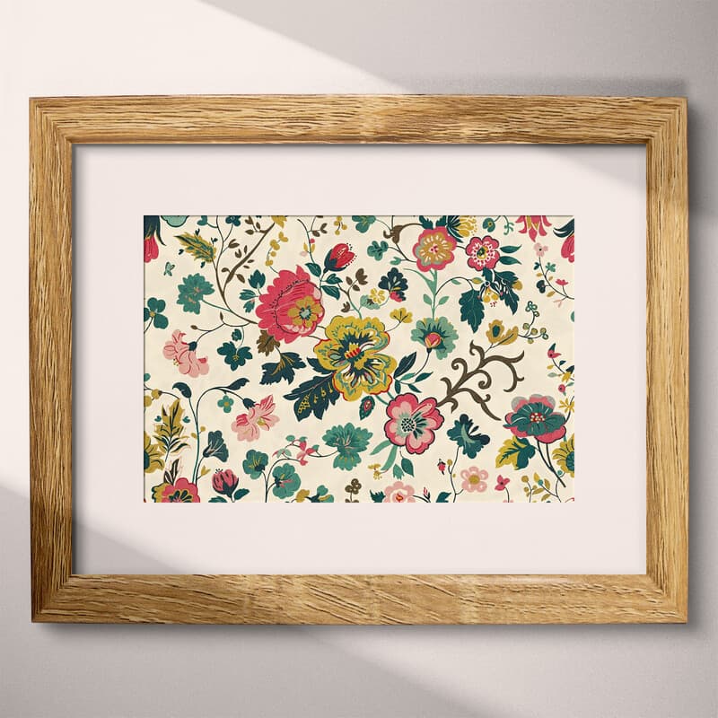 Matted frame view of A french country textile print, floral pattern