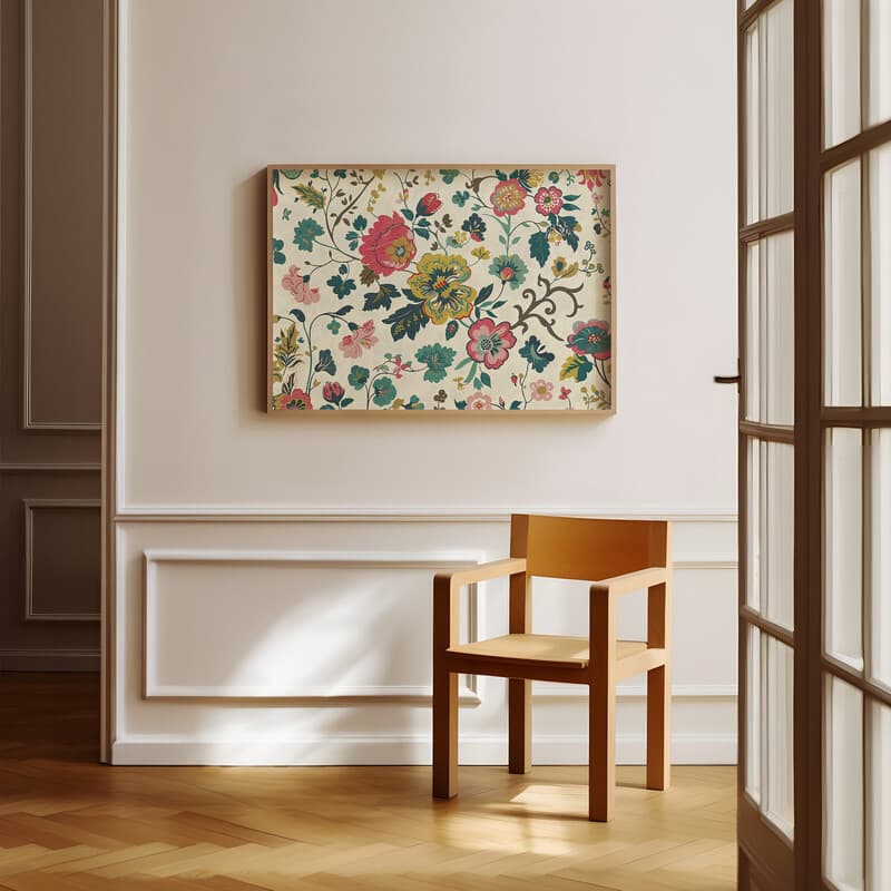 Room view with a full frame of A french country textile print, floral pattern