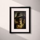 Matted frame view of A vintage oil painting, a woman with a hat covering her face