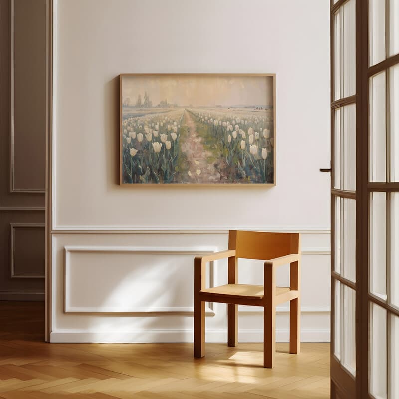 Room view with a full frame of An impressionist oil painting, a tulip farm