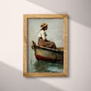 Full frame view of A vintage oil painting, a woman on a small boat, side view