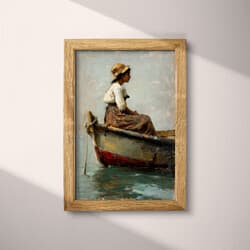 Woman Boat Digital Download | Figurative Wall Decor | Nautical Decor | Gray, Black, Green, Brown, White and Red Print | Vintage Wall Art | Living Room Art | Autumn Digital Download | Oil Painting