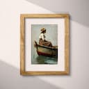 Matted frame view of A vintage oil painting, a woman on a small boat, side view