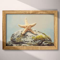 Starfish Art | Marine Wall Art | Coastal Print | Gray, Black, Green and Yellow Decor | Vintage Wall Decor | Bathroom Digital Download | Summer Art | Pastel Pencil Illustration