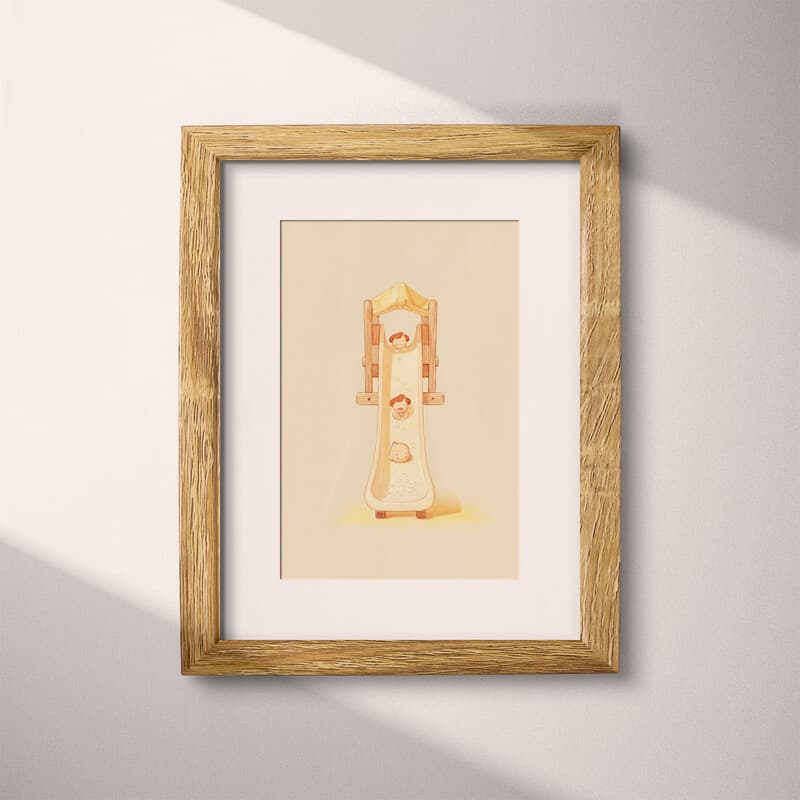 Matted frame view of A cute chibi anime pastel pencil illustration, a waterslide