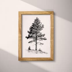 Pine Tree Art | Nature Wall Art | Botanical Print | White, Black and Gray Decor | Vintage Wall Decor | Living Room Digital Download | Housewarming Art | Christmas Wall Art | Winter Print | Pencil Sketch