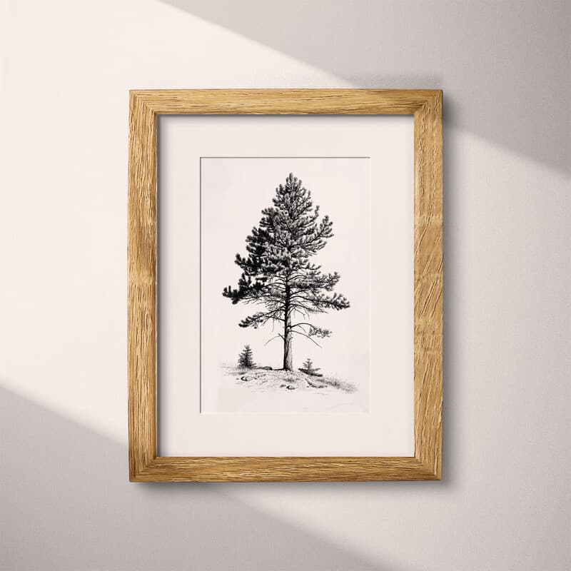 Matted frame view of A vintage pencil sketch, a pine tree