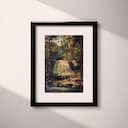 Matted frame view of An impressionist oil painting, forest waterfall