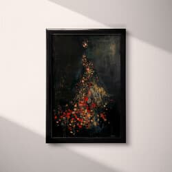 Floral Dress Art | Floral Wall Art | Fashion Print | Black, Gray, Red and Beige Decor | Vintage Wall Decor | Living Room Digital Download | Grief & Mourning Art | Halloween Wall Art | Autumn Print | Oil Painting