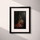 Matted frame view of An abstract vintage oil painting, a woman with a dress made of flowers