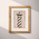 Matted frame view of A vintage pastel pencil illustration, a barber shop pole