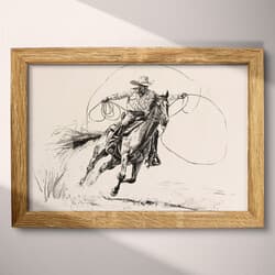 Cowboy Art | Western Wall Art | Western Print | White, Black and Gray Decor | Southwestern Wall Decor | Living Room Digital Download | Summer Art | Graphite Sketch