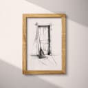 Full frame view of A vintage graphite sketch, a broom against a door