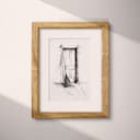 Matted frame view of A vintage graphite sketch, a broom against a door