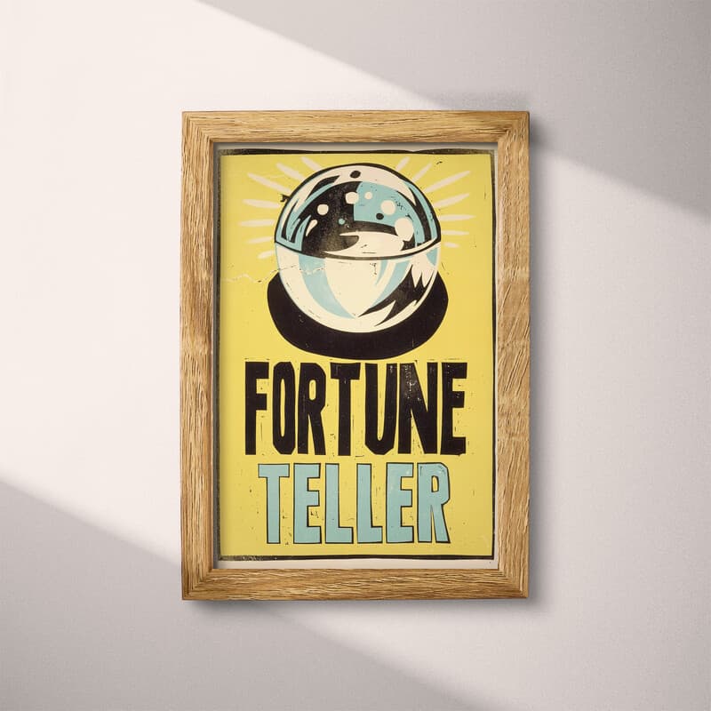 Full frame view of A vintage linocut print, the words "FORTUNE TELLER" with a crystal ball