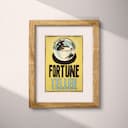 Matted frame view of A vintage linocut print, the words "FORTUNE TELLER" with a crystal ball