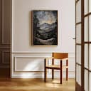 Room view with a full frame of An impressionist oil painting, stars in the sky, mountain landscape