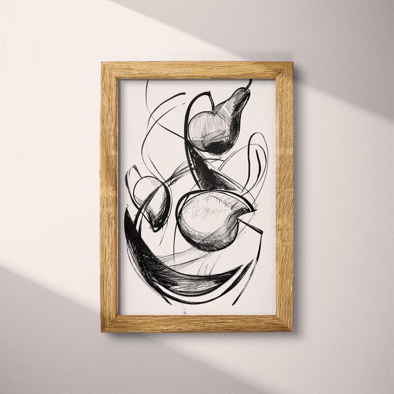 Full frame view of A vintage graphite sketch, a pear, banana and apple