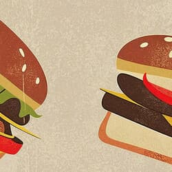 Hamburger Pattern Art | Food Wall Art | Food & Drink Print | Beige, Brown, Orange, Green and Yellow Decor | Retro Wall Decor | Kitchen & Dining Digital Download | Bachelor Party Art | Summer Wall Art | Textile