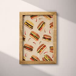 Hamburger Pattern Art | Food Wall Art | Food & Drink Print | Beige, Brown, Orange, Green and Yellow Decor | Retro Wall Decor | Kitchen & Dining Digital Download | Bachelor Party Art | Summer Wall Art | Textile