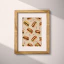 Matted frame view of A retro textile print, symmetric pattern of hamburgers