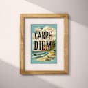 Matted frame view of A vintage pastel pencil illustration, the words "CARPE DIEM" with a beach vista