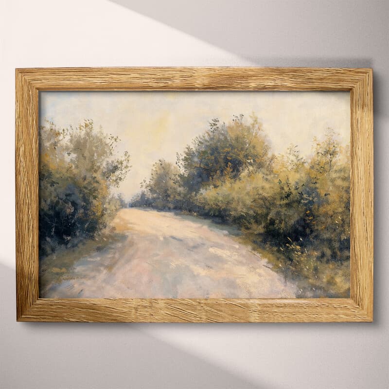 Full frame view of An impressionist oil painting, country road lined with bushes