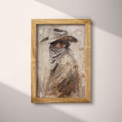 Cowboy Digital Download | Western Wall Decor | Western Decor | Gray, Brown and White Print | Vintage Wall Art | Living Room Art | Autumn Digital Download | Oil Painting