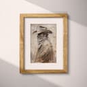 Matted frame view of A vintage oil painting, man with cowboy hat bandana over his face, side view