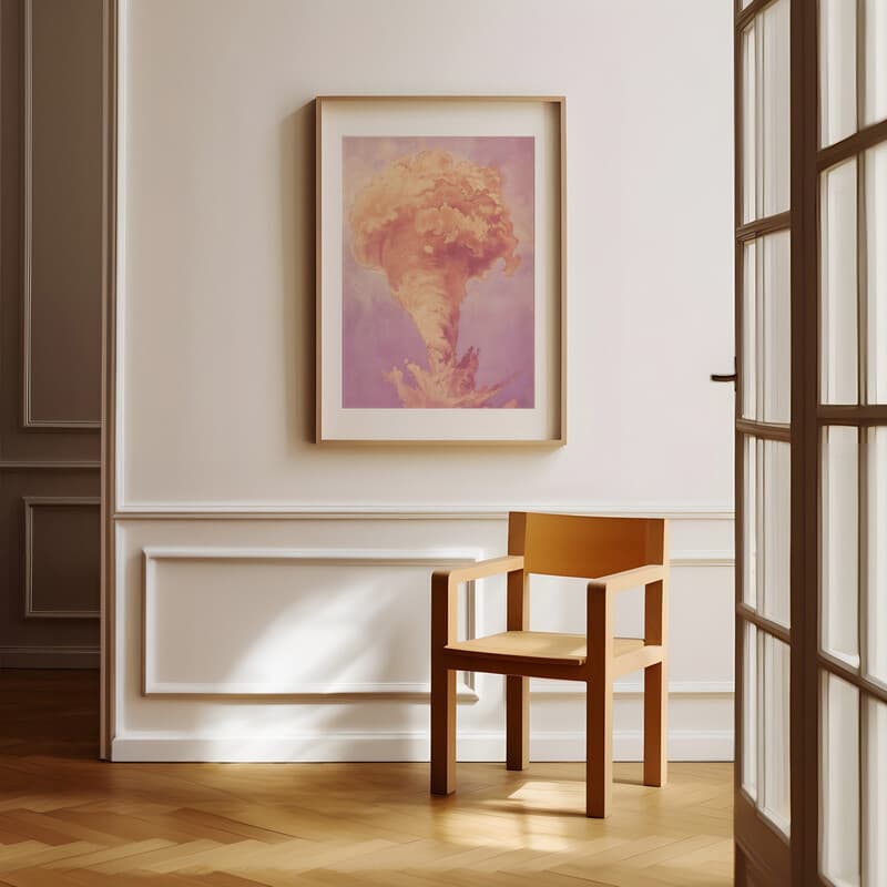 Room view with a matted frame of A vintage pastel pencil illustration, a tornado