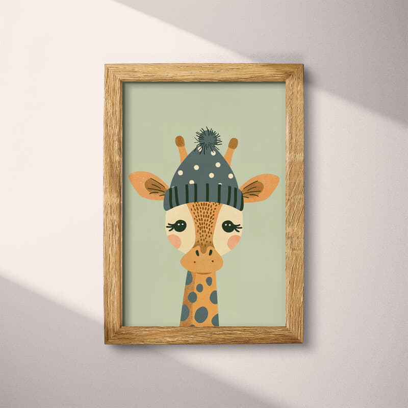 Full frame view of A cute simple illustration with simple shapes, a giraffe with a polka dot beanie