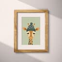 Matted frame view of A cute simple illustration with simple shapes, a giraffe with a polka dot beanie