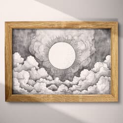 Sun Digital Download | Nature Wall Decor | White, Gray and Black Decor | Vintage Print | Living Room Wall Art | Grief & Mourning Art | Graphite Sketch