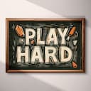 Full frame view of A vintage linocut print, the words "PLAY HARD"