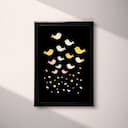 Full frame view of A cute simple illustration with simple shapes, birds flying in an 80's video game formation