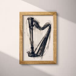 Harp Digital Download | Musical Instruments Wall Decor | Music Decor | White, Black and Gray Print | Vintage Wall Art | Living Room Art | Autumn Digital Download | Charcoal Sketch