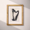 Matted frame view of A vintage charcoal sketch, a harp