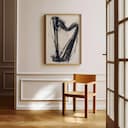 Room view with a full frame of A vintage charcoal sketch, a harp